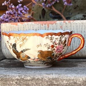 Vintage Kutani Japanese Hand-Painted Porcelain Teacup – Birds & Florals